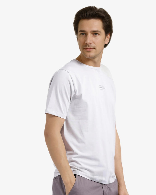 Rare Rabbit Men Let Dark Grey Cotton Lycra Fabric Short Sleeve Crew Neck Regular Fit Typography Print T-Shirt