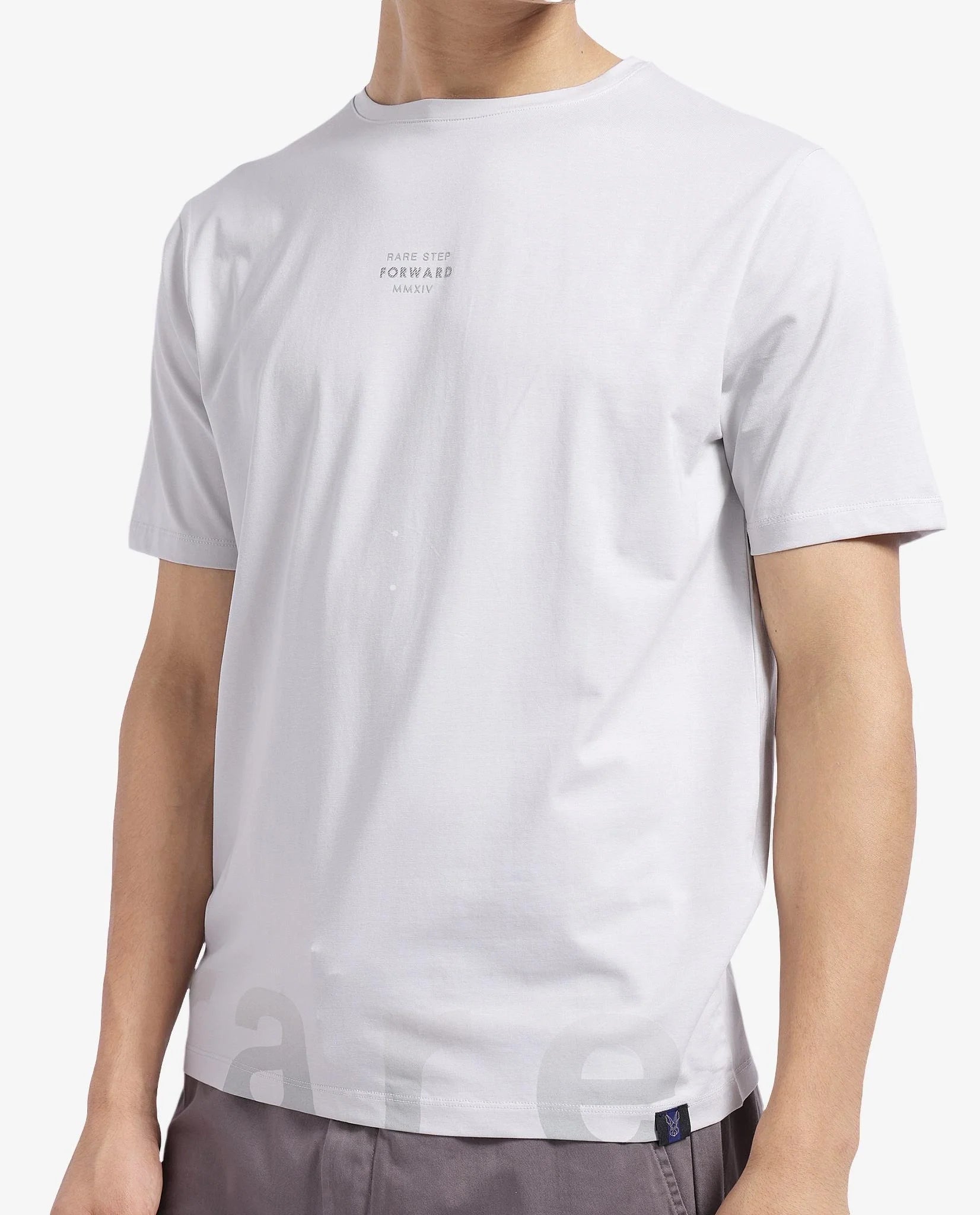 Rare Rabbit Men Let Dark Grey Cotton Lycra Fabric Short Sleeve Crew Neck Regular Fit Typography Print T-Shirt