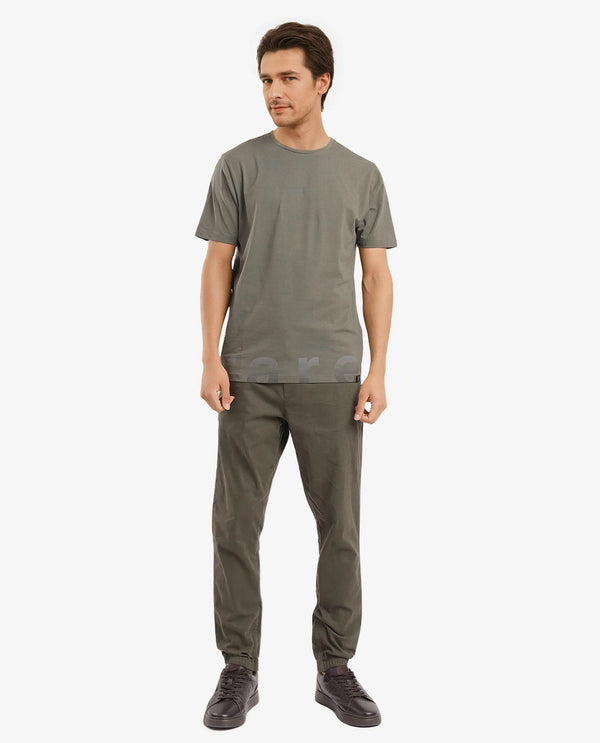 Rare Rabbit Men Let Dusky Green Cotton Lycra Fabric Short Sleeve Crew Neck Regular Fit Typography Print T-Shirt