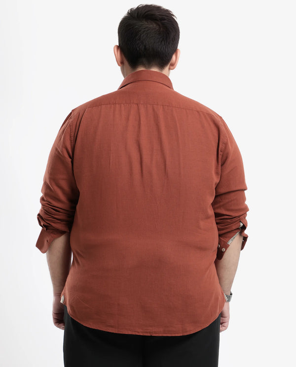 Rare Rabbit Men's Linux Rust Cotton Linen Fabric Full Sleeves Regular Fit Solid Shirt Plus Size
