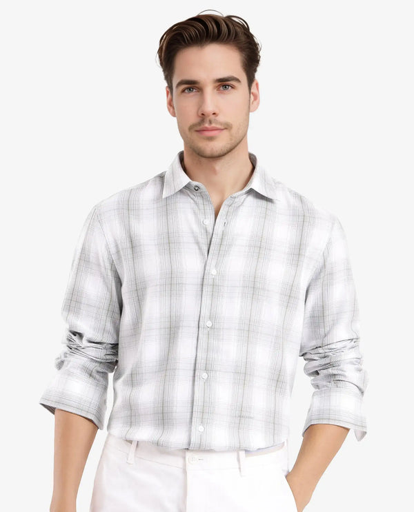 Rare Rabbit Men's Lorde Dusky Green Cotton Fabric Regular Fit Checks Shirt