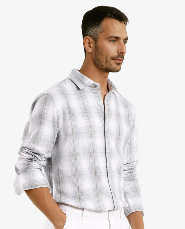 Rare Rabbit Men's Lorde Dusky Green Cotton Fabric Regular Fit Checks Shirt