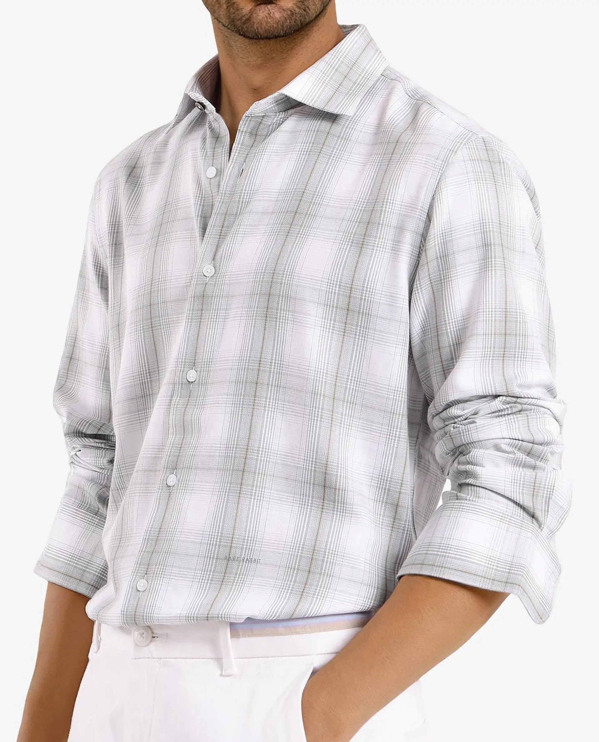 Rare Rabbit Men's Lorde Dusky Green Cotton Fabric Regular Fit Checks Shirt