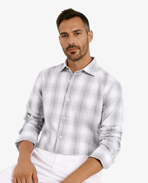 Rare Rabbit Men's Lorde Dusky Green Cotton Fabric Regular Fit Checks Shirt