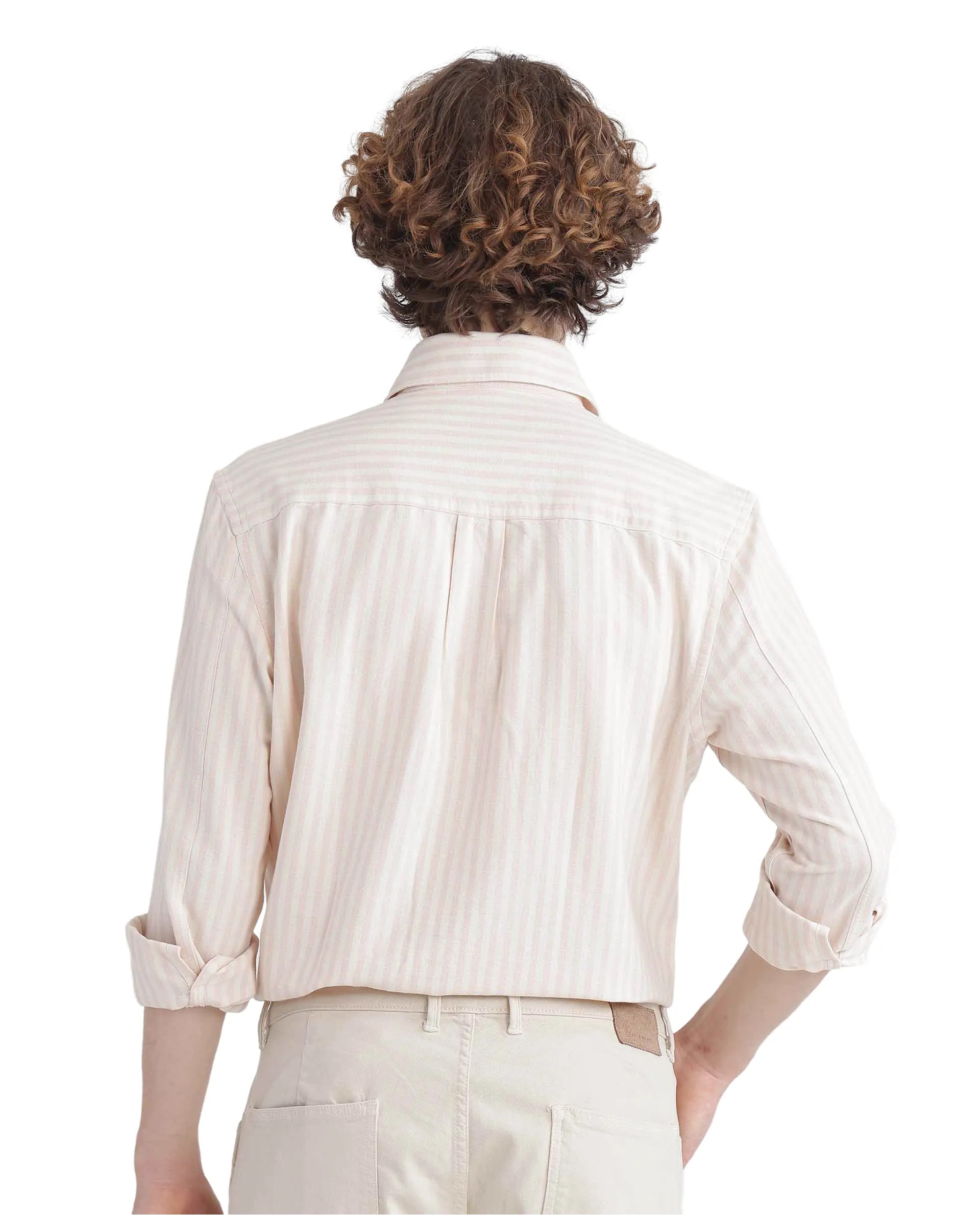 Rare Rabbit Men's Lorp Light Pink Cotton Fabric Full Sleeve Regular Fit Striped Shirt