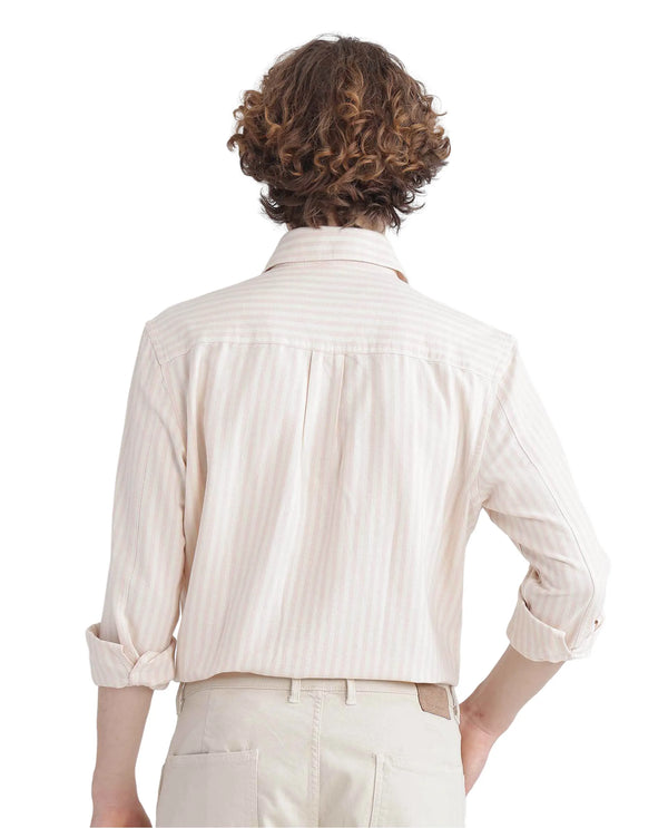 Rare Rabbit Men's Lorp Light Pink Cotton Fabric Full Sleeve Regular Fit Striped Shirt