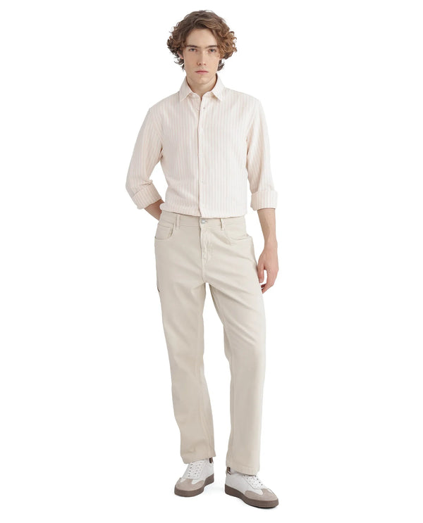 Rare Rabbit Men's Lorp Light Pink Cotton Fabric Full Sleeve Regular Fit Striped Shirt