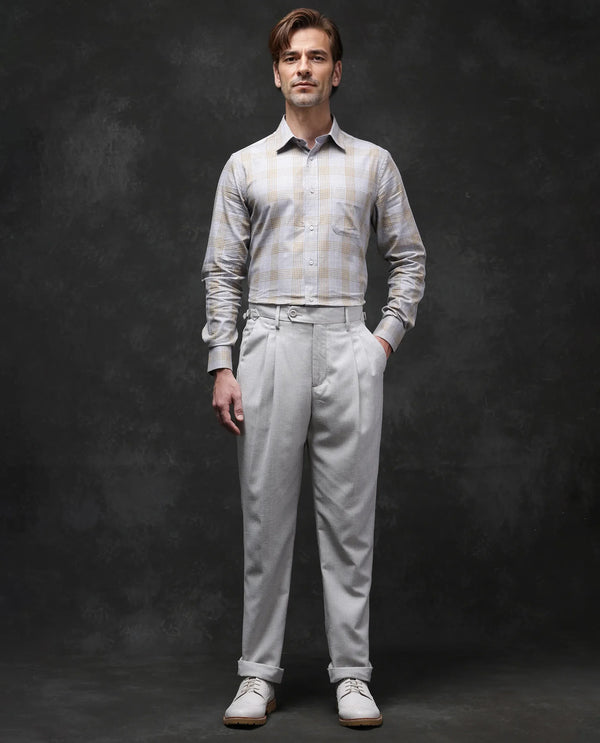 Rare Rabbit Men Lou Grey Cotton Fabric Full Sleeve Button Closure Regular Fit Checks Shirt