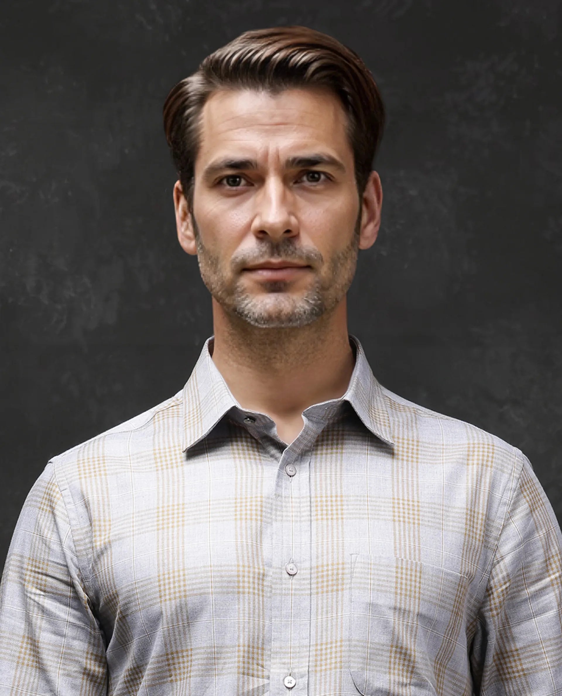 Rare Rabbit Men Lou Grey Cotton Fabric Full Sleeve Button Closure Regular Fit Checks Shirt