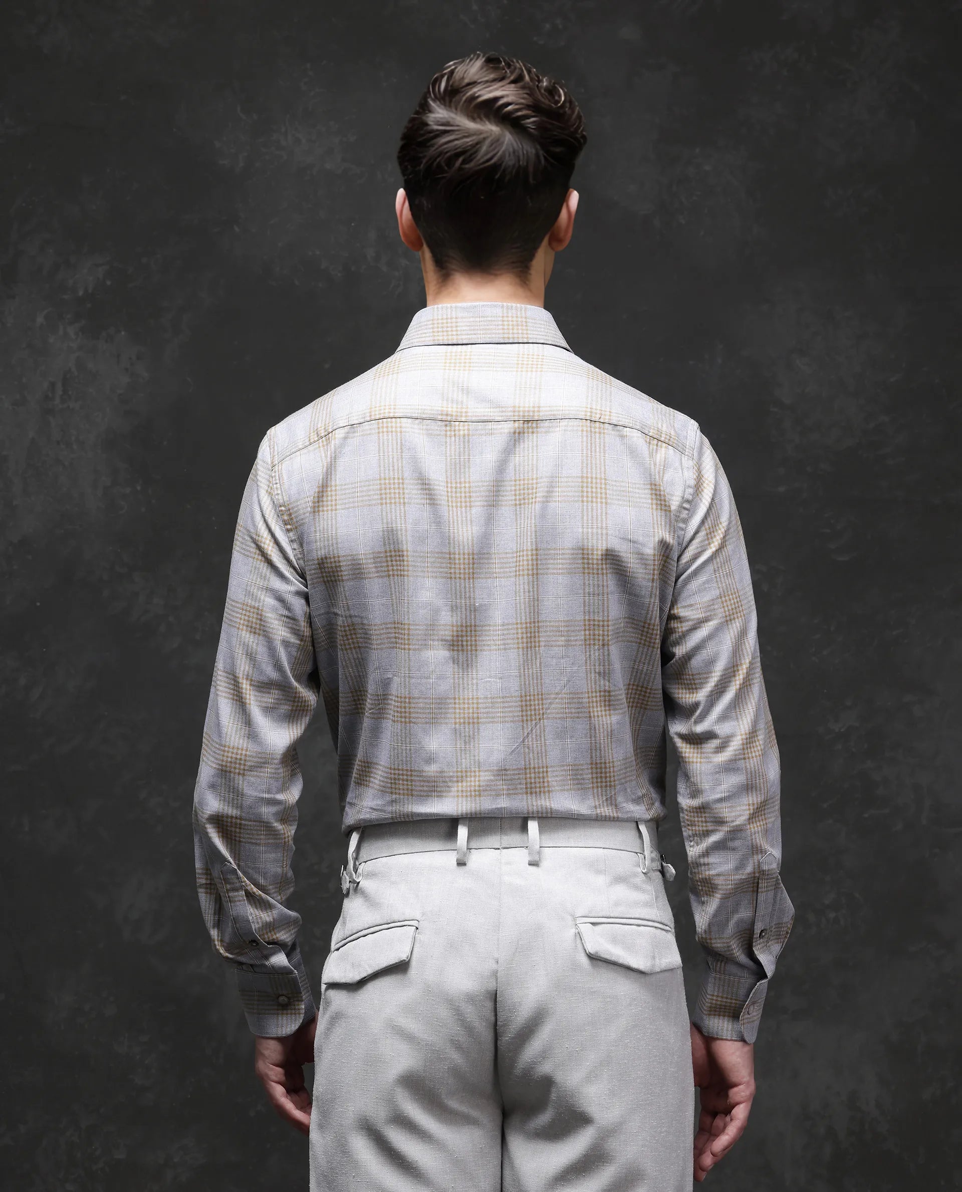 Rare Rabbit Men Lou Grey Cotton Fabric Full Sleeve Button Closure Regular Fit Checks Shirt