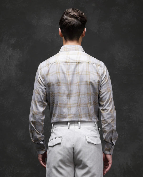 Rare Rabbit Men Lou Grey Cotton Fabric Full Sleeve Button Closure Regular Fit Checks Shirt