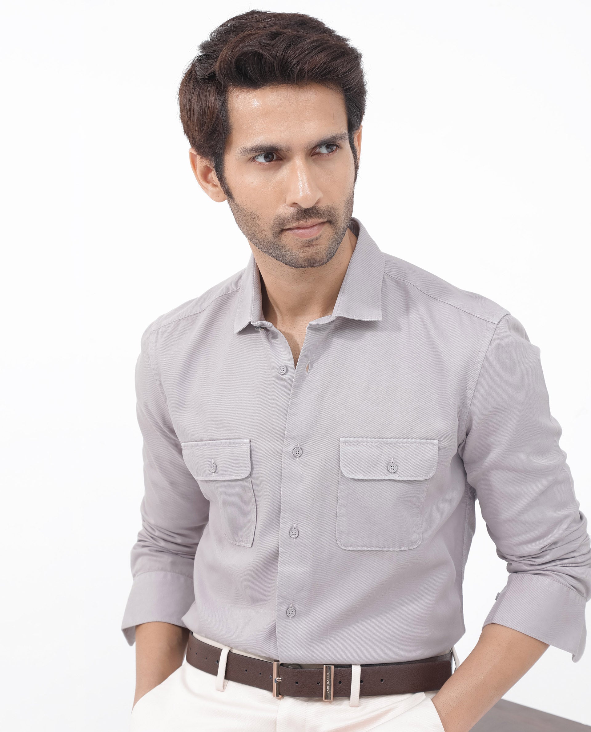 Rare Rabbit Mens Lyton-2 Dusky Purple Shirt Full Sleeve Over Dyed Front Flap Pocket Solid