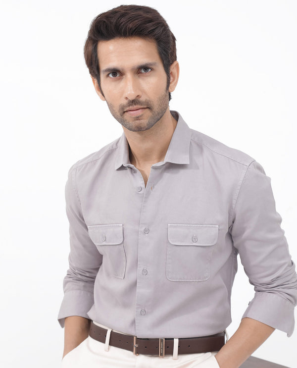 Rare Rabbit Mens Lyton-2 Dusky Purple Shirt Full Sleeve Over Dyed Front Flap Pocket Solid