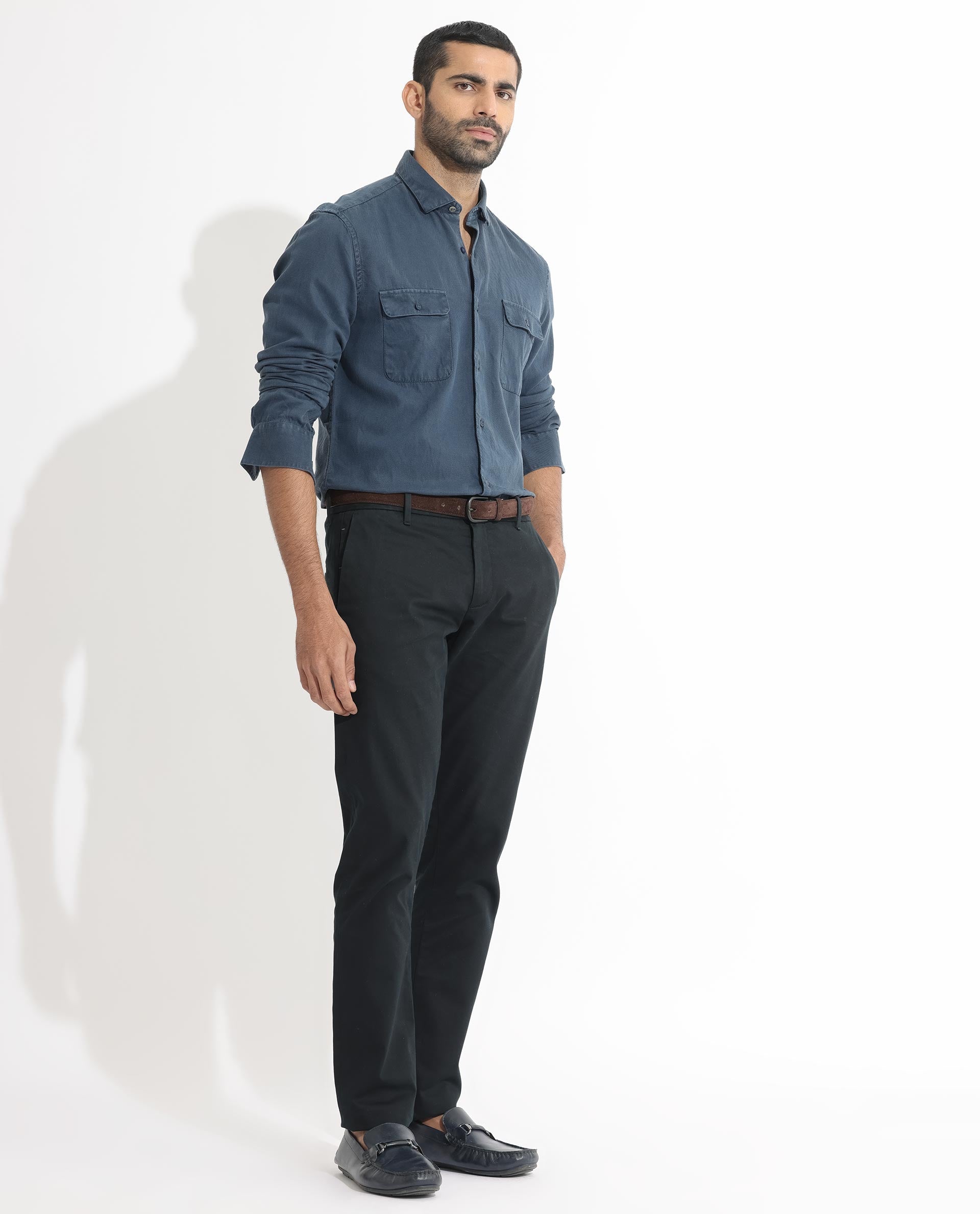 Rare Rabbit Men's Lipton Dusky Navy Cotton Fabric Full Sleeves Twill Shirt