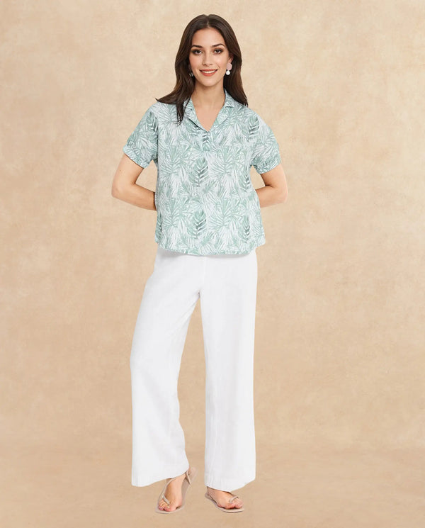 Rareism Women Manak Off White Extended Sleeves Lapel Neck Abstract Print Top