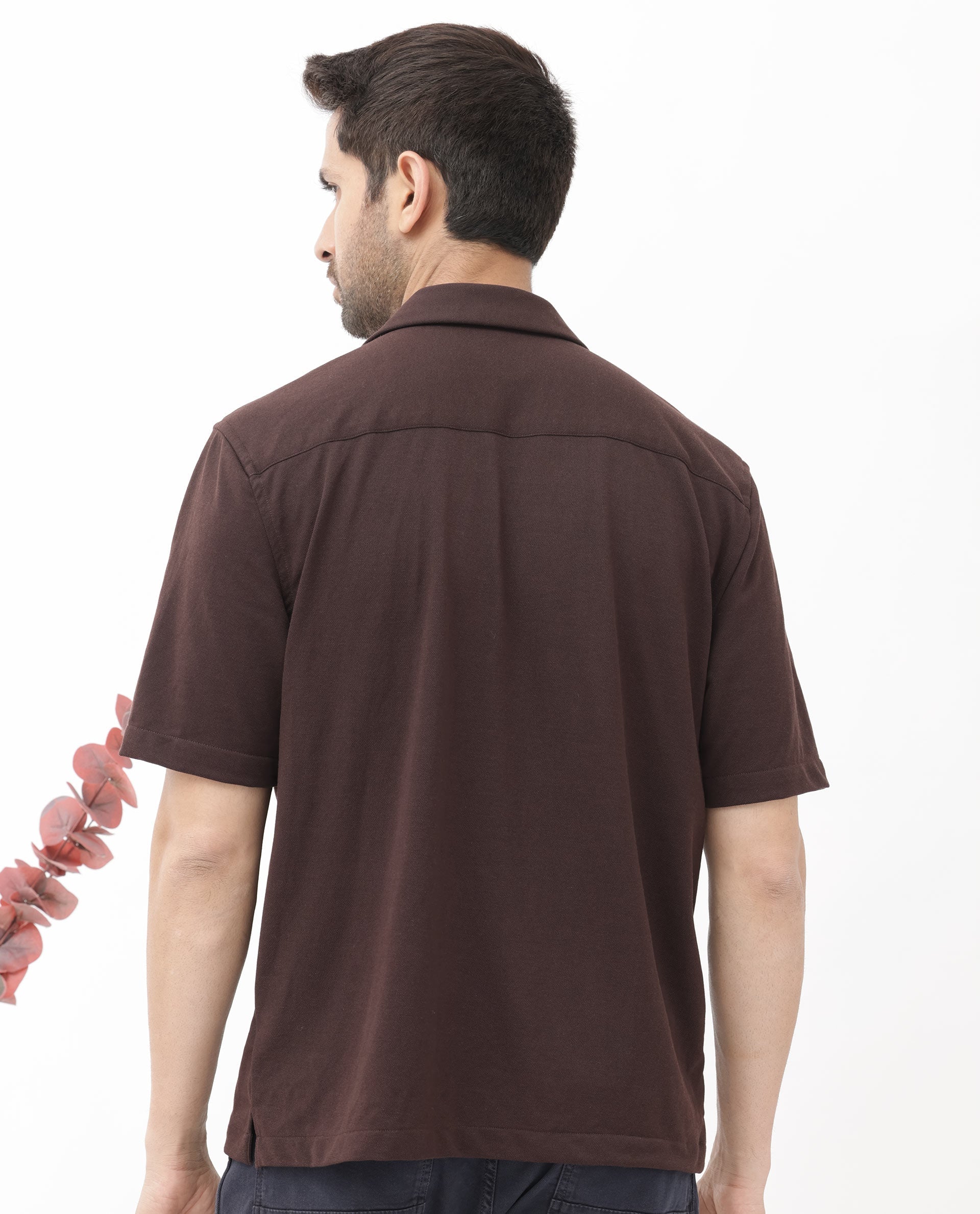 Rare Rabbit Men's Manga Dark Maroon Cotton Polyester Fabric Blend Cuban Collar Half Sleeves Boxy Fit Solid Knitted Shirt