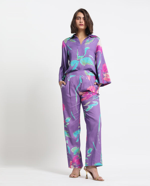 Rareism Women Martin Dark Blue Cotton Fabric Drawstring Closure Relaxed Fit Floral Print Ankle Length Trousers