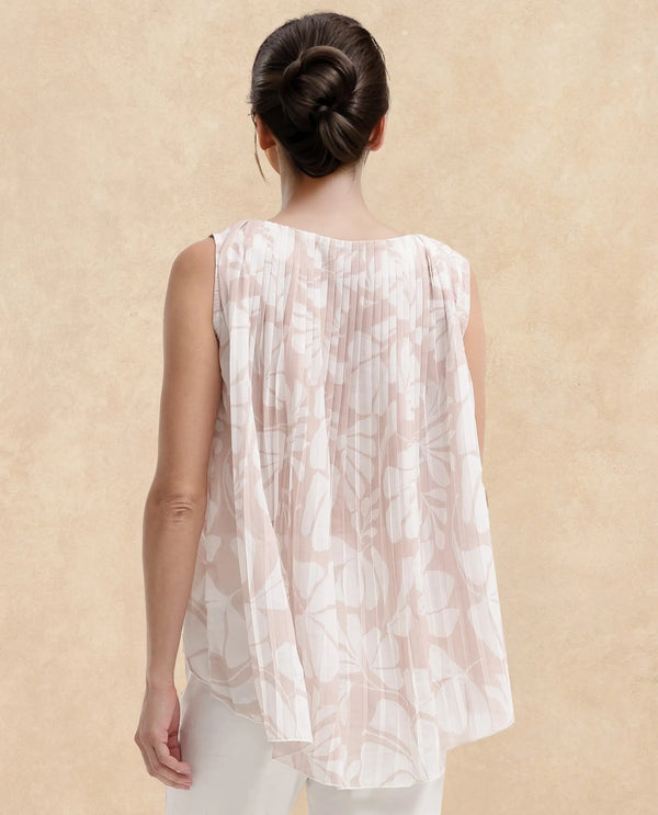 Rareism Women Matera SC Light Beige Sleeveless Crew Neck Relaxed Fit Abstract Print Top