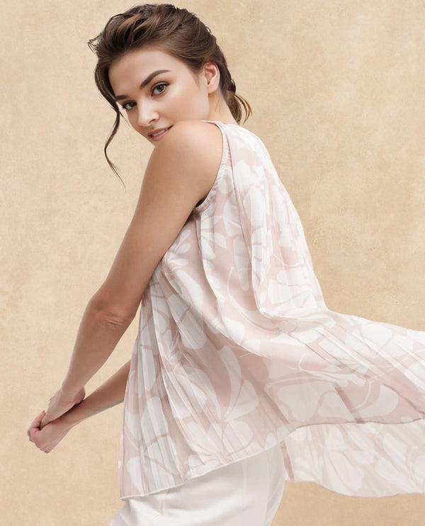 Rareism Women Matera SC Light Beige Sleeveless Crew Neck Relaxed Fit Abstract Print Top