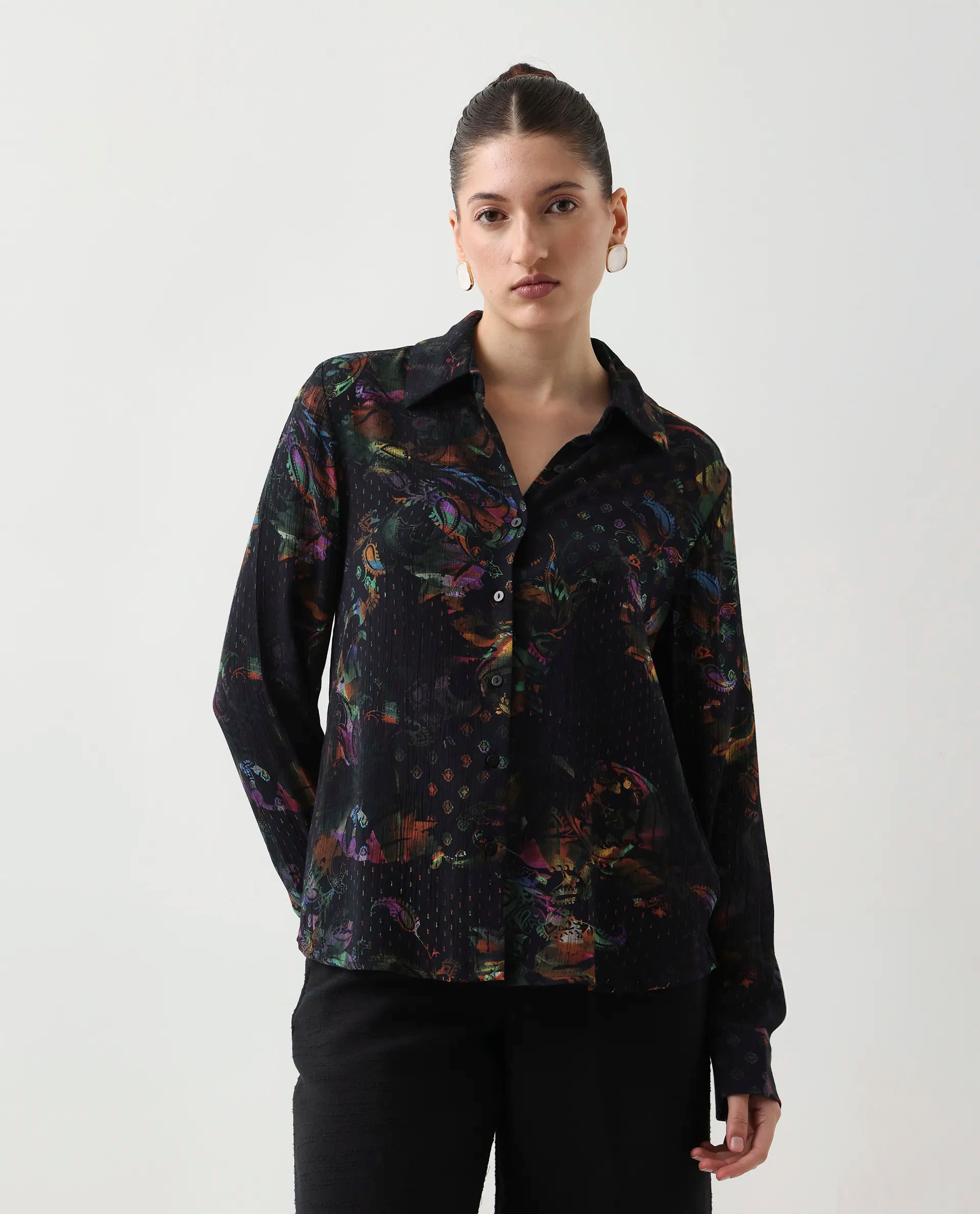 Rareism Women Mausi Multi Full Sleeve Collared Neck Button Closure Paisley Print Shirt
