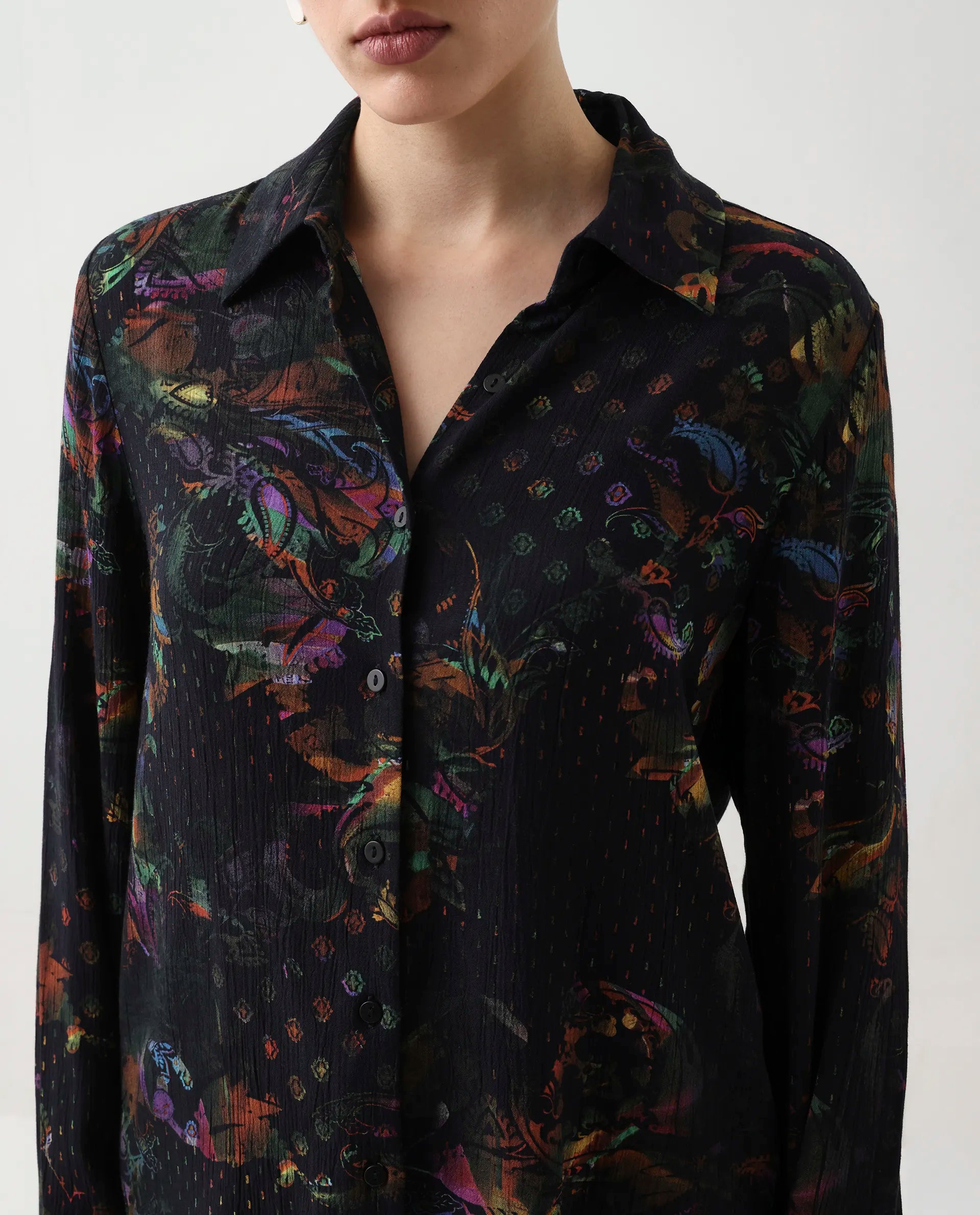 Rareism Women Mausi Multi Full Sleeve Collared Neck Button Closure Paisley Print Shirt