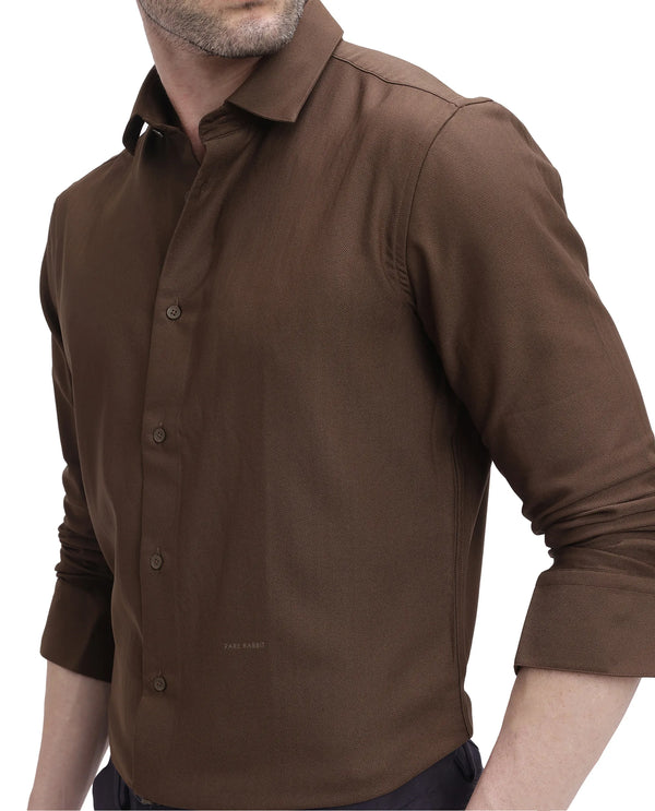 Rare Rabbit Men Mer Dark Olive Viscose Polyester Lycra Fabric Full Sleeve Button Closure Regular Fit Herringbone Textured Shirt