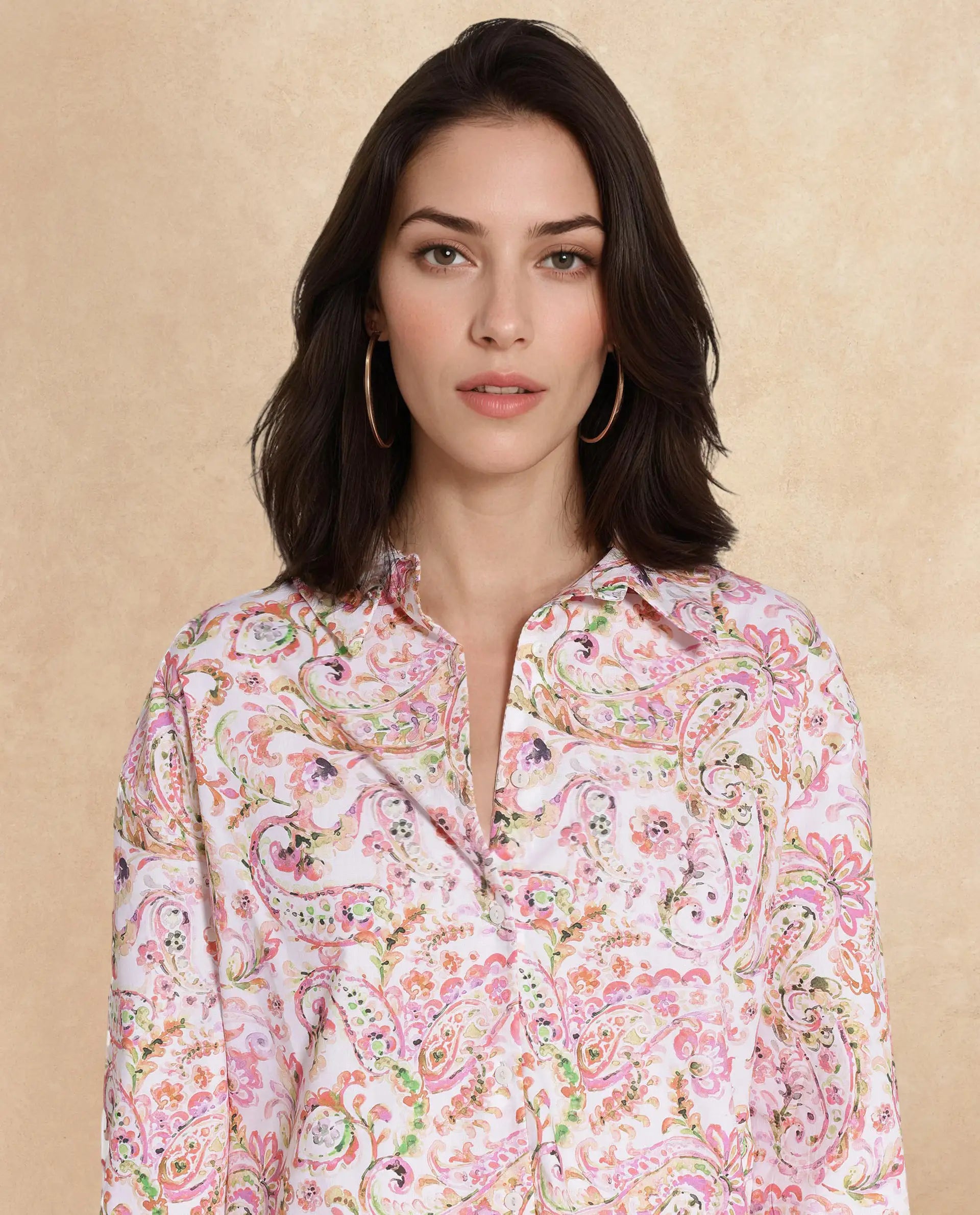 Rareism Women Morr Light Multi Cuffed Sleeve Collared Neck Button Closure Relaxed Fit Mini Paisley Print Dress