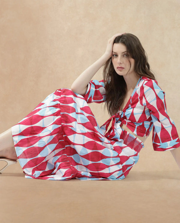 Rareism Women Naybert Multi Cotton Fabric Regular Fit Geometric Print Midi Skirt