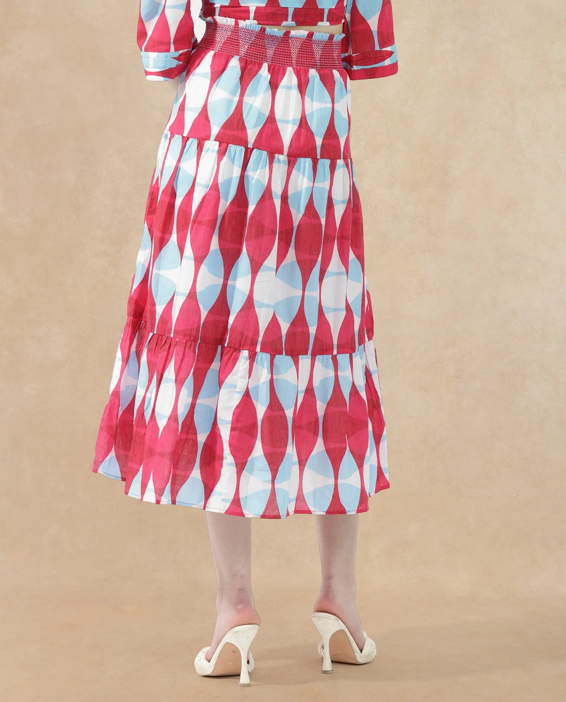 Rareism Women Naybert Multi Cotton Fabric Regular Fit Geometric Print Midi Skirt