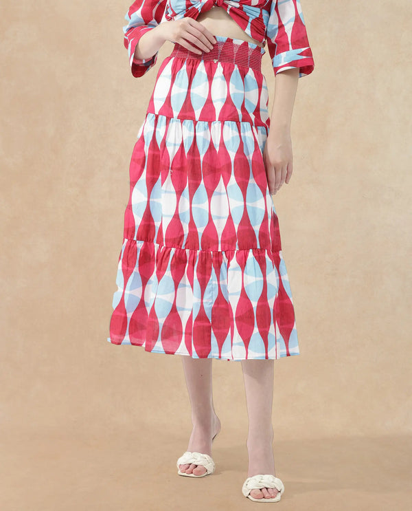 Rareism Women Naybert Multi Cotton Fabric Regular Fit Geometric Print Midi Skirt