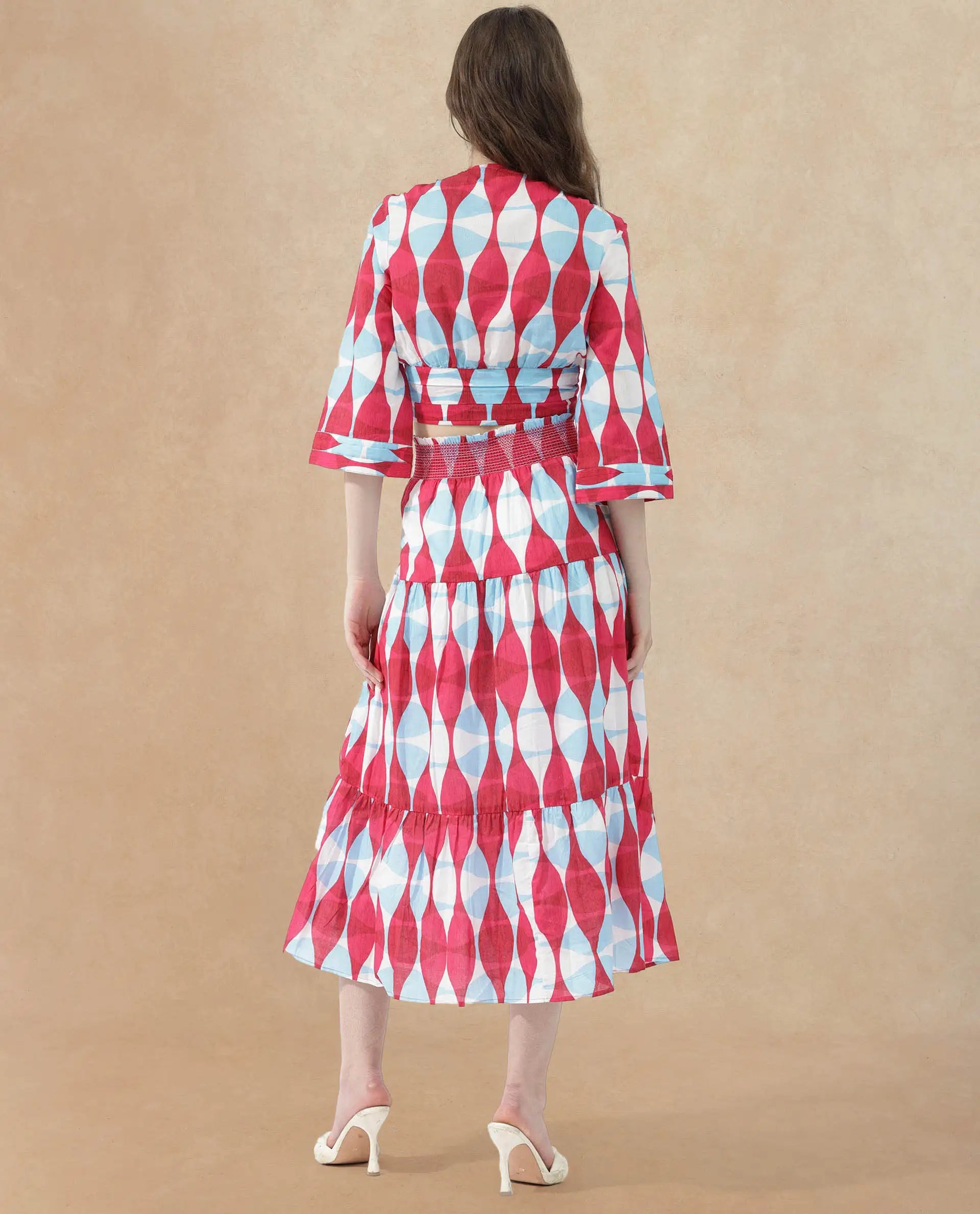 Rareism Women Naybert Multi Cotton Fabric Regular Fit Geometric Print Midi Skirt