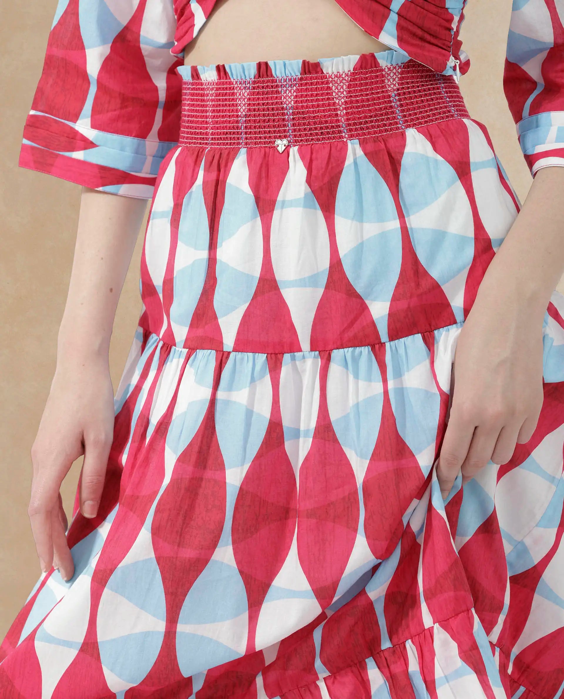 Rareism Women Naybert Multi Cotton Fabric Regular Fit Geometric Print Midi Skirt