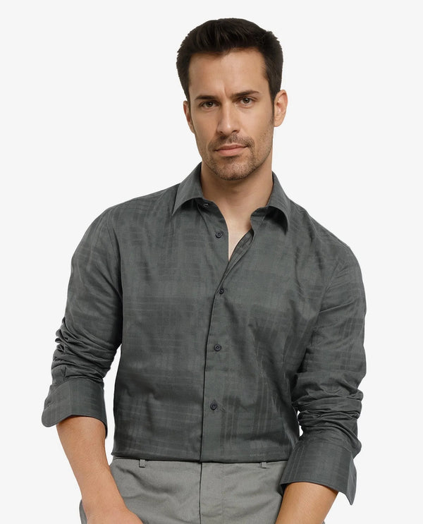 Rare Rabbit Men's Neske Dark Green Cotton Fabric Full Sleeve Regular Fit Checks Shirt