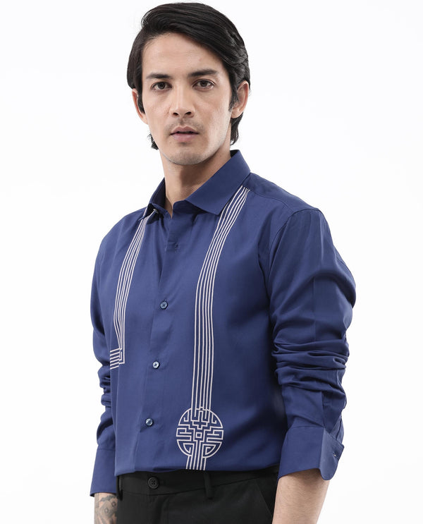 Rare Rabbit Mens Nicol Petrol Viscose Fabric Collared Neck Full Sleeves Button Closure Regular Fit Shirt