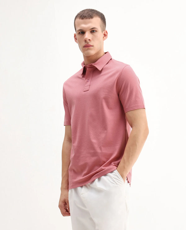 Rare Rabbit Mens Nielson Pastel Pink Cotton Fabric Short Sleeve Jacquard Polo T-Shirt