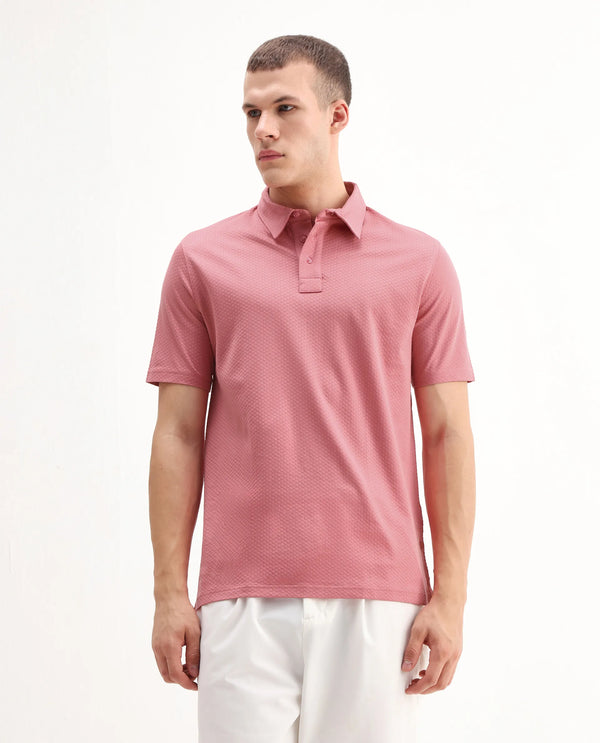 Rare Rabbit Mens Nielson Pastel Pink Cotton Fabric Short Sleeve Jacquard Polo T-Shirt