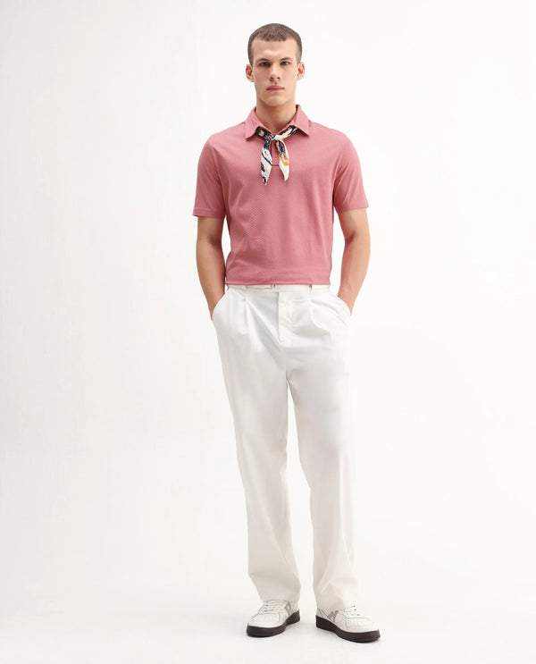 Rare Rabbit Mens Nielson Pastel Pink Cotton Fabric Short Sleeve Jacquard Polo T-Shirt