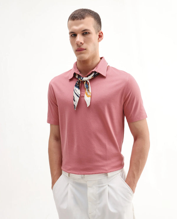 Rare Rabbit Mens Nielson Pastel Pink Cotton Fabric Short Sleeve Jacquard Polo T-Shirt
