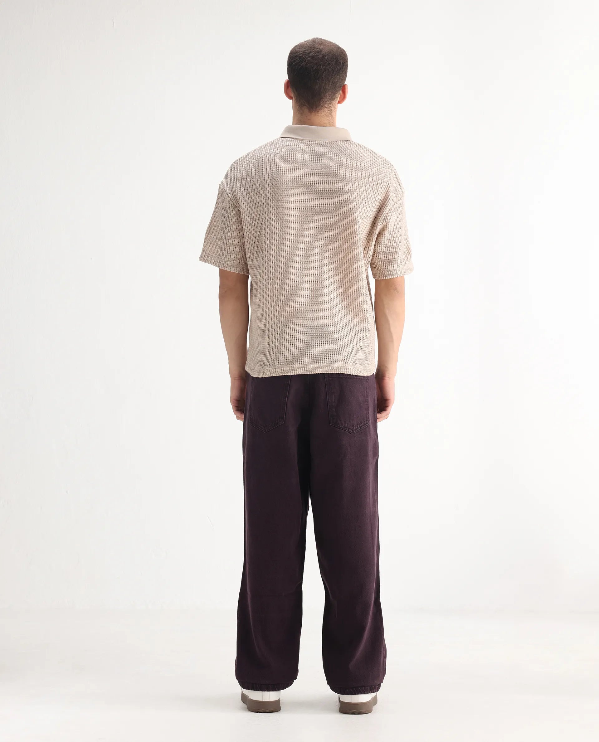 Rare Rabbit Men's Niop Dark Purple Cotton Fabric Mid Rise Baggy Fit Jeans