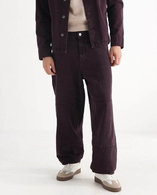 Rare Rabbit Men's Niop Dark Purple Cotton Fabric Mid Rise Baggy Fit Jeans