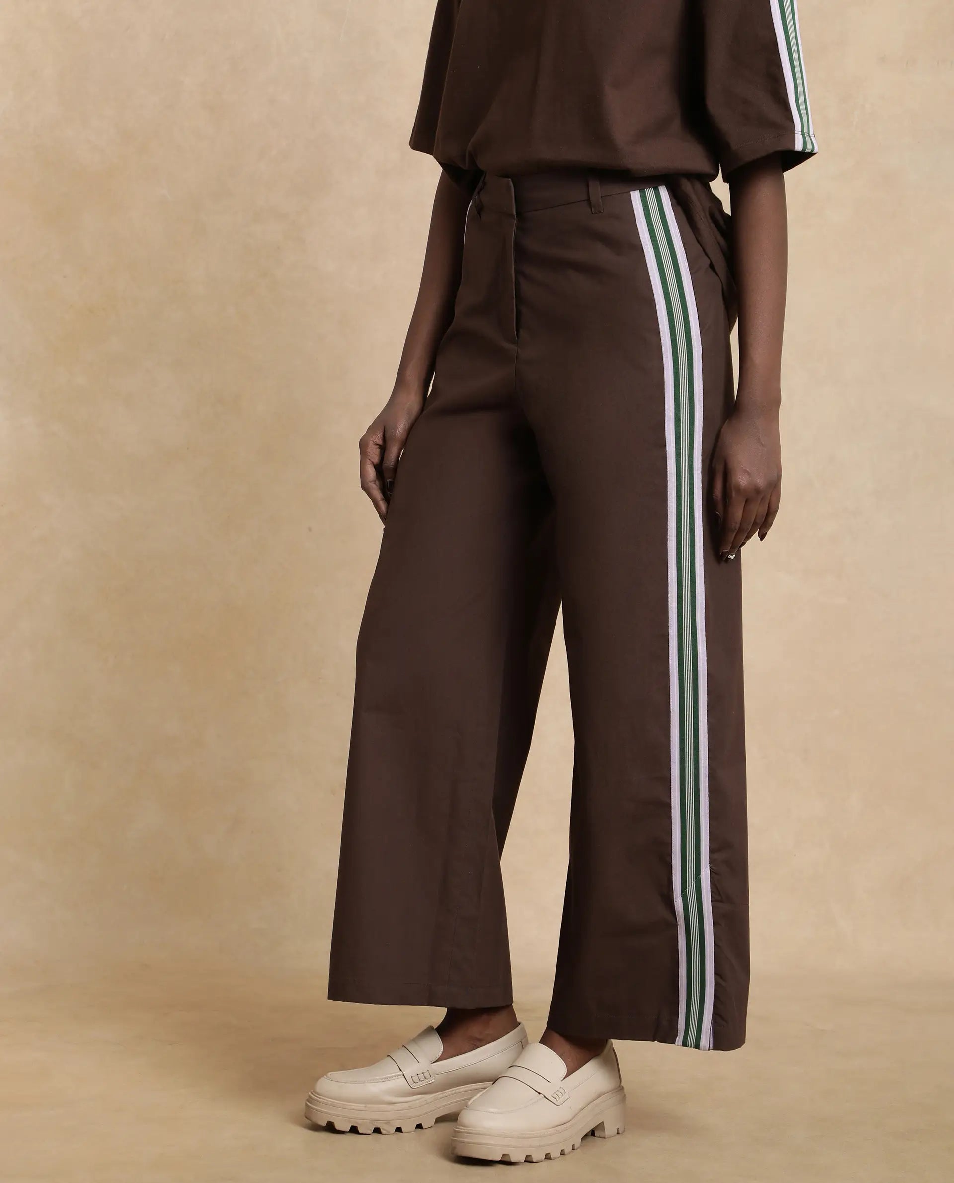 Rareism Women Nonwen-B Brown Cotton Fabric Hook Closure Wide Fit Ankle Length Plain Trouser