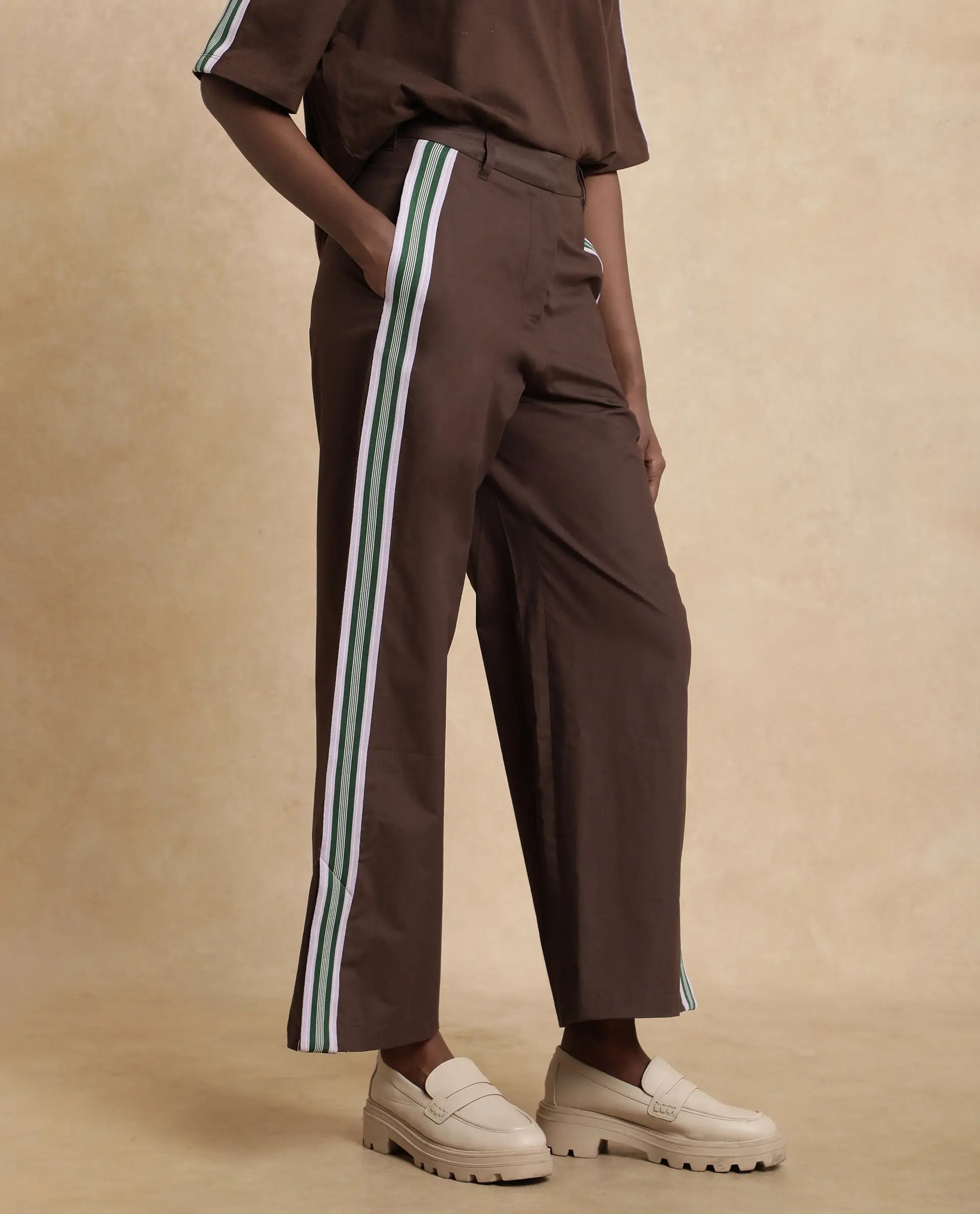 Rareism Women Nonwen-B Brown Cotton Fabric Hook Closure Wide Fit Ankle Length Plain Trouser