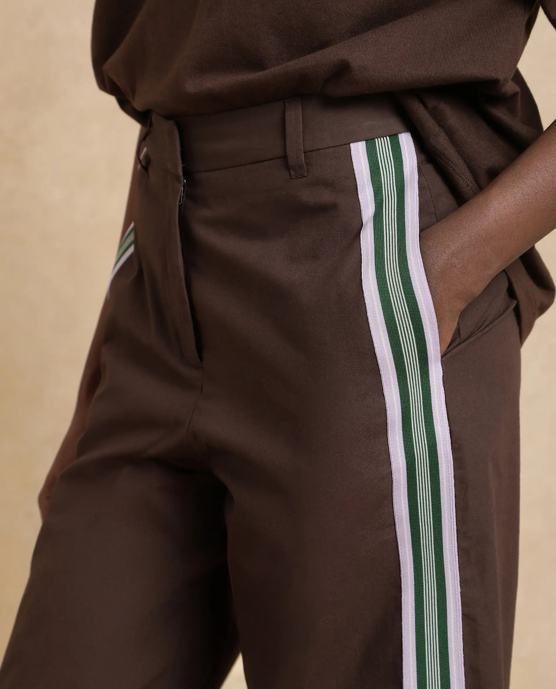 Rareism Women Nonwen-B Brown Cotton Fabric Hook Closure Wide Fit Ankle Length Plain Trouser