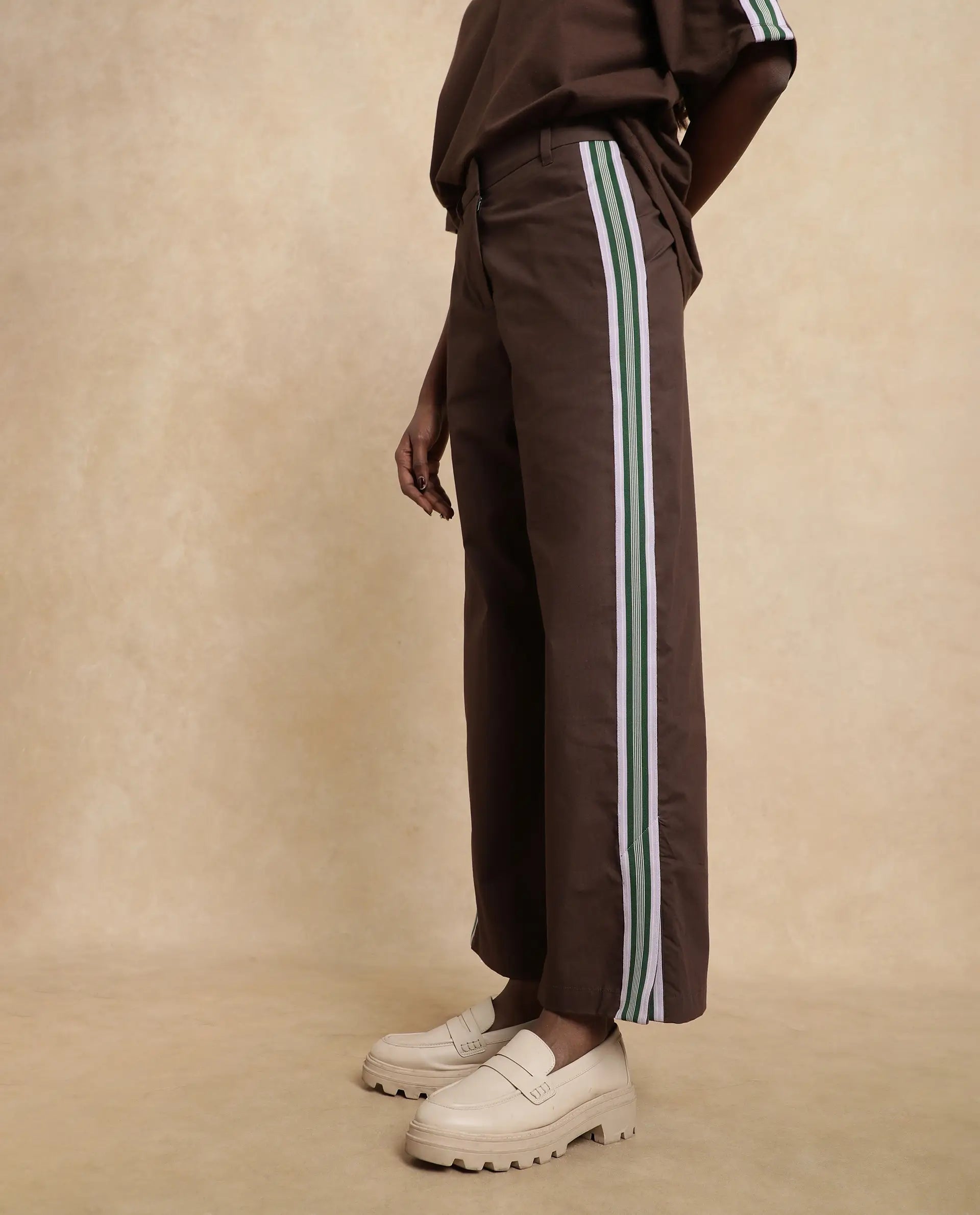 Rareism Women Nonwen-B Brown Cotton Fabric Hook Closure Wide Fit Ankle Length Plain Trouser