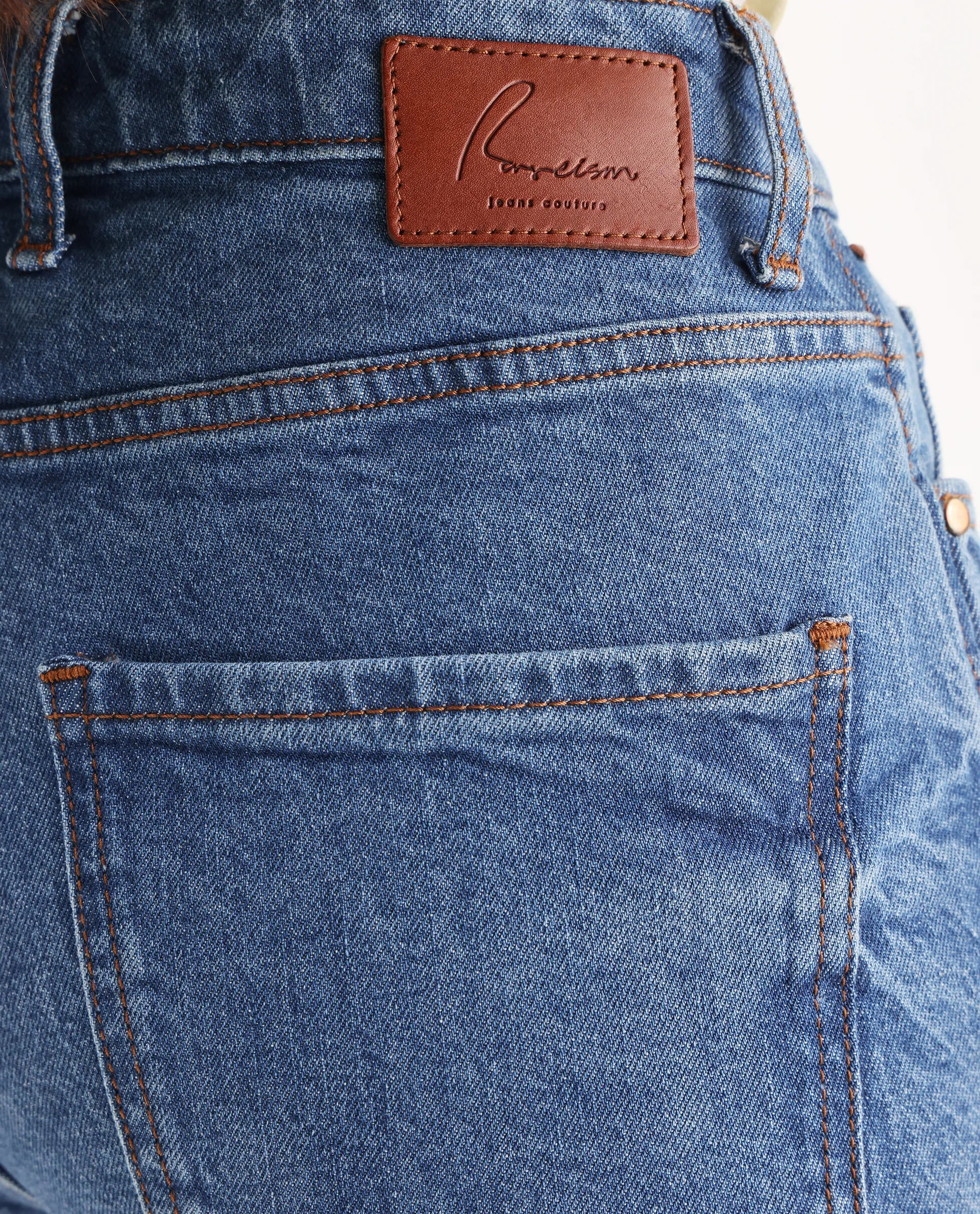 Rareism Women Osseo Blue Cotton Elastane Fabric Solid Regular Length Jeans