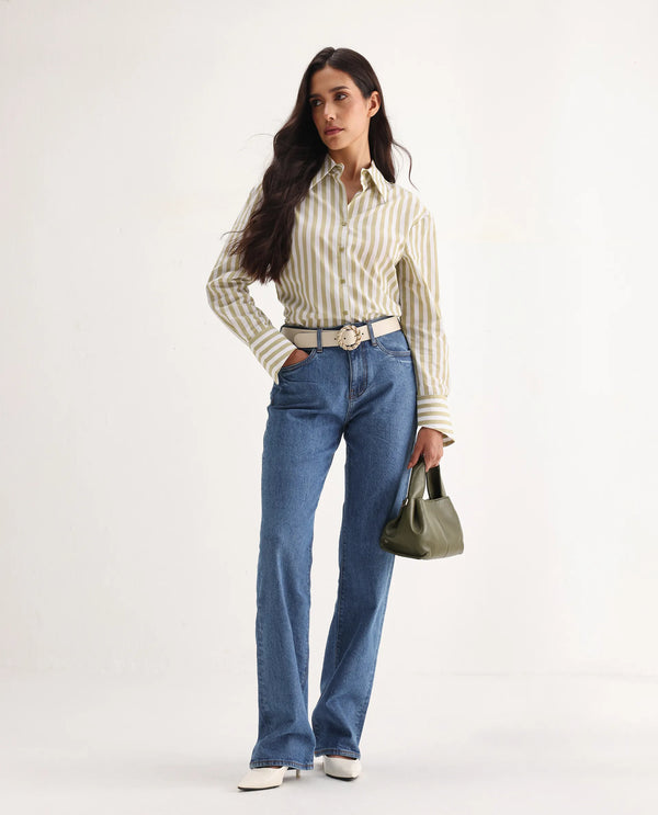 Rareism Women Osseo Blue Cotton Elastane Fabric Solid Regular Length Jeans