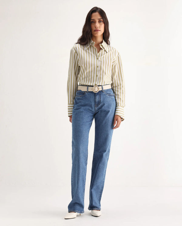 Rareism Women Osseo Blue Cotton Elastane Fabric Solid Regular Length Jeans