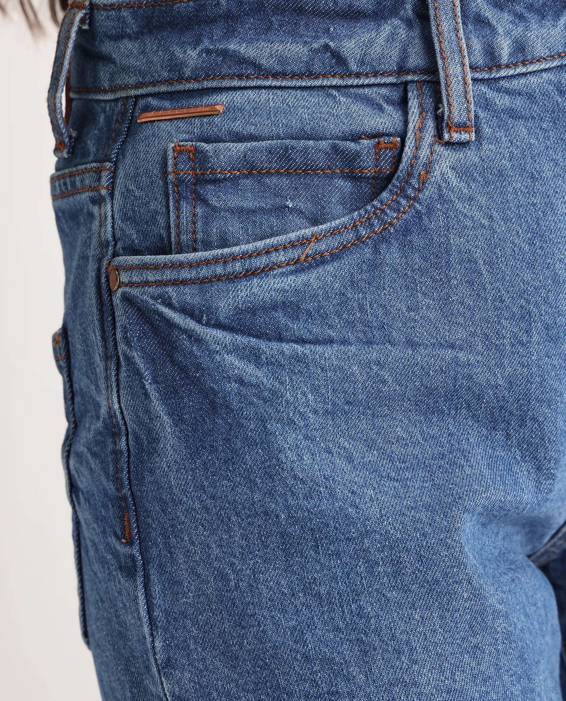 Rareism Women Osseo Blue Cotton Elastane Fabric Solid Regular Length Jeans