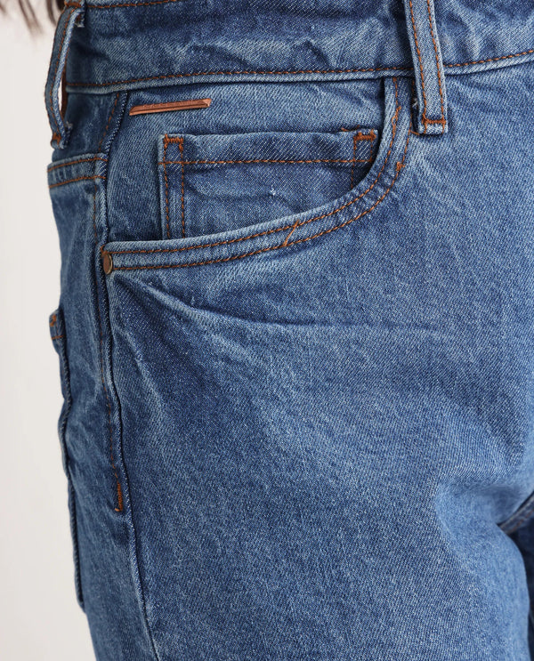 Rareism Women Osseo Blue Cotton Elastane Fabric Solid Regular Length Jeans