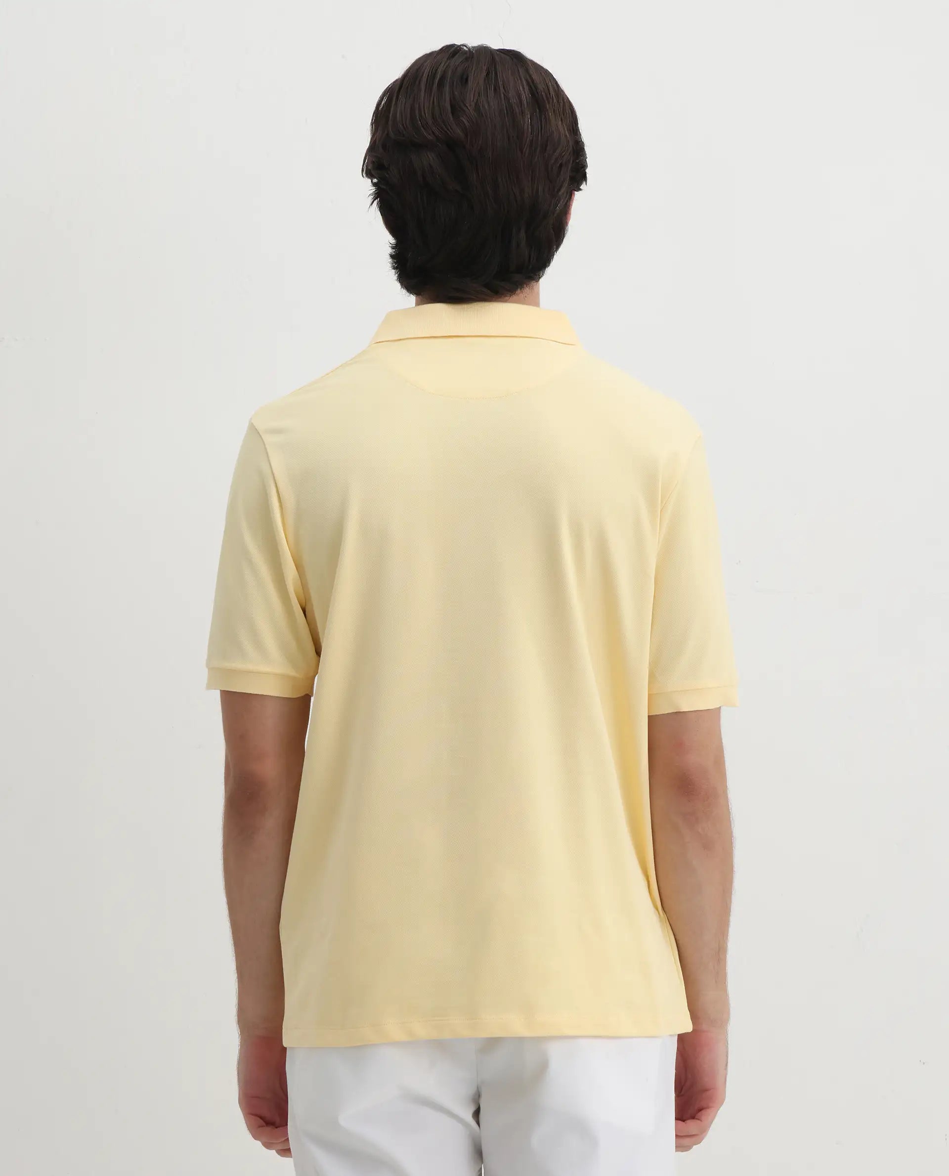 Rare Rabbit Men Otes Pastel Yellow Short Sleeve Regular Fit Embroidered Branding Plain Polo